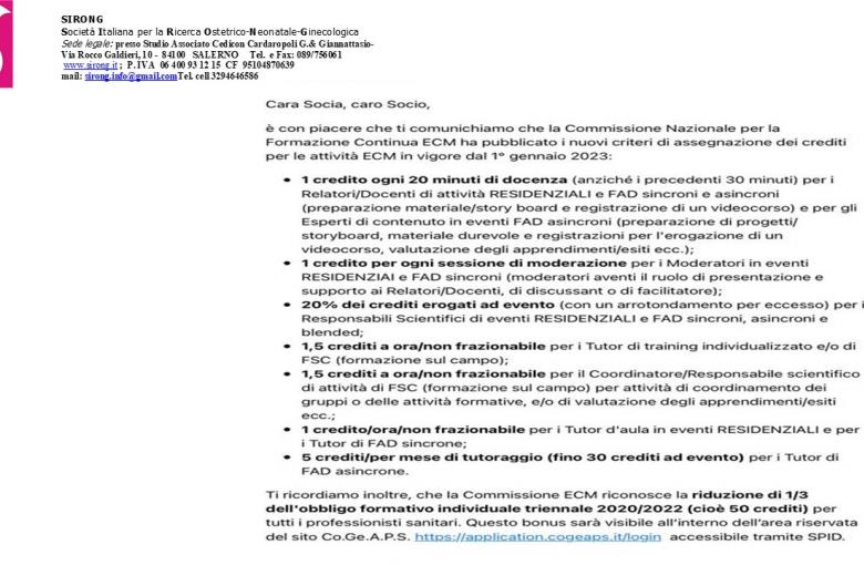Nuovi criteri assegnazione crediti ECM per docenze